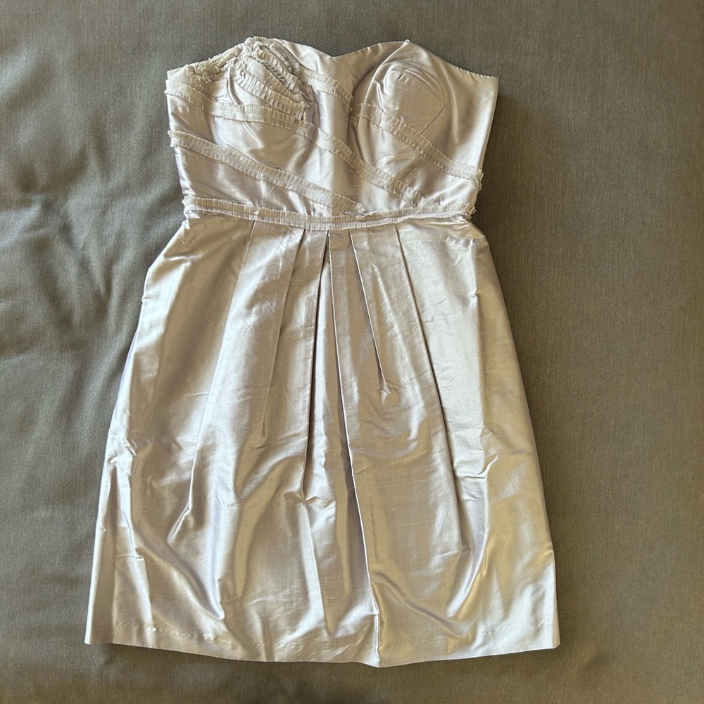 Suzi Chin for Maggy boutique light gray purple dress size 10 100% Silk worn once